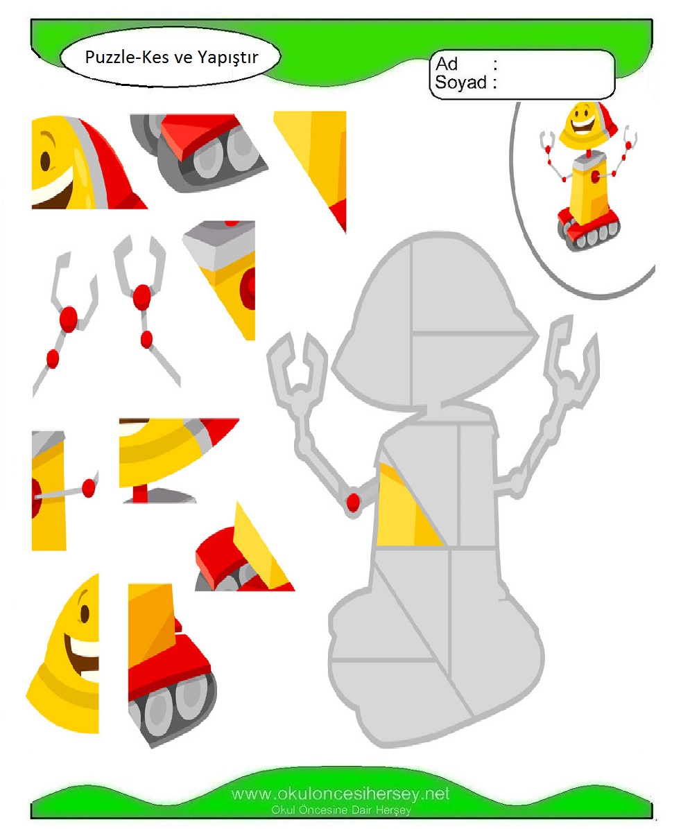 Puzzle Kes Yapıştır Çalışma Sayfaları